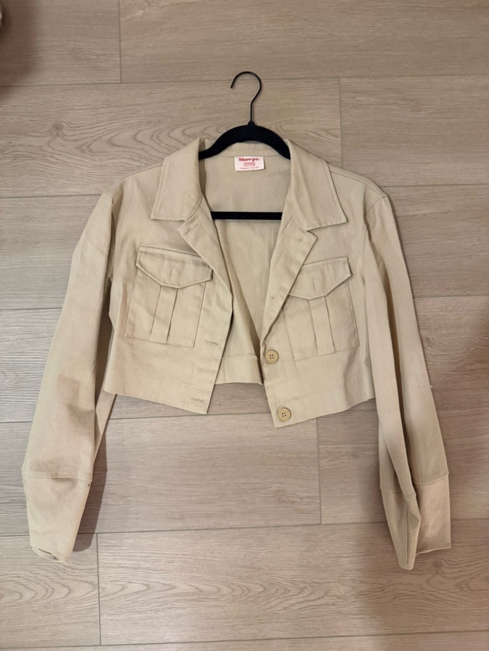 Showpo Beige Cropped Blazer with Flap Pockets